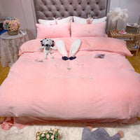 HKM-307027 Longeared Rabbit Four-Piece Bedding Set with Heart Design and Bow Accents