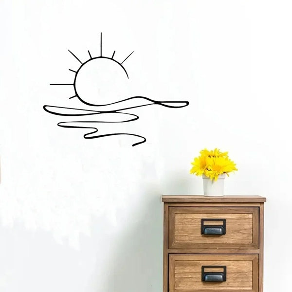 HKM-307155 Minimalist Metal Iron Sunrise Wall Art - Abstract Sun Line Design for Home Decor