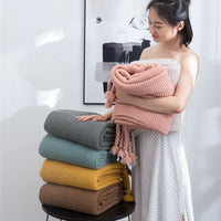 HKM-307219 Solid Color Knitted Wool Blanket - 130x170cm, Four Seasons Use, Modern Simplicity