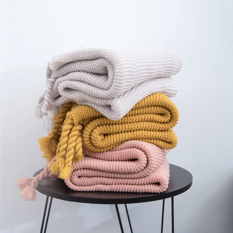 HKM-307219 Solid Color Knitted Wool Blanket - 130x170cm, Four Seasons Use, Modern Simplicity