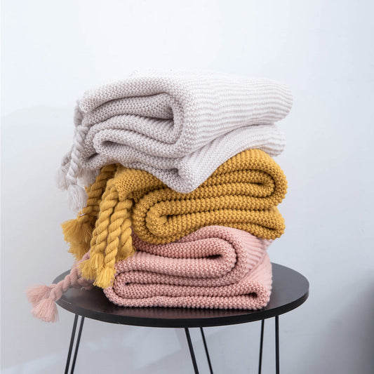 HKM-307219 Solid Color Knitted Wool Blanket - 130x170cm, Four Seasons Use, Modern Simplicity