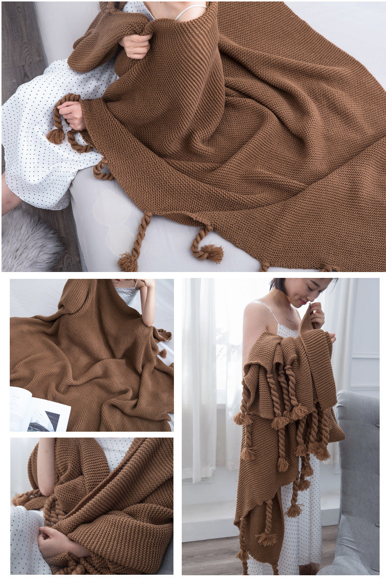 HKM-307219 Solid Color Knitted Wool Blanket - 130x170cm, Four Seasons Use, Modern Simplicity