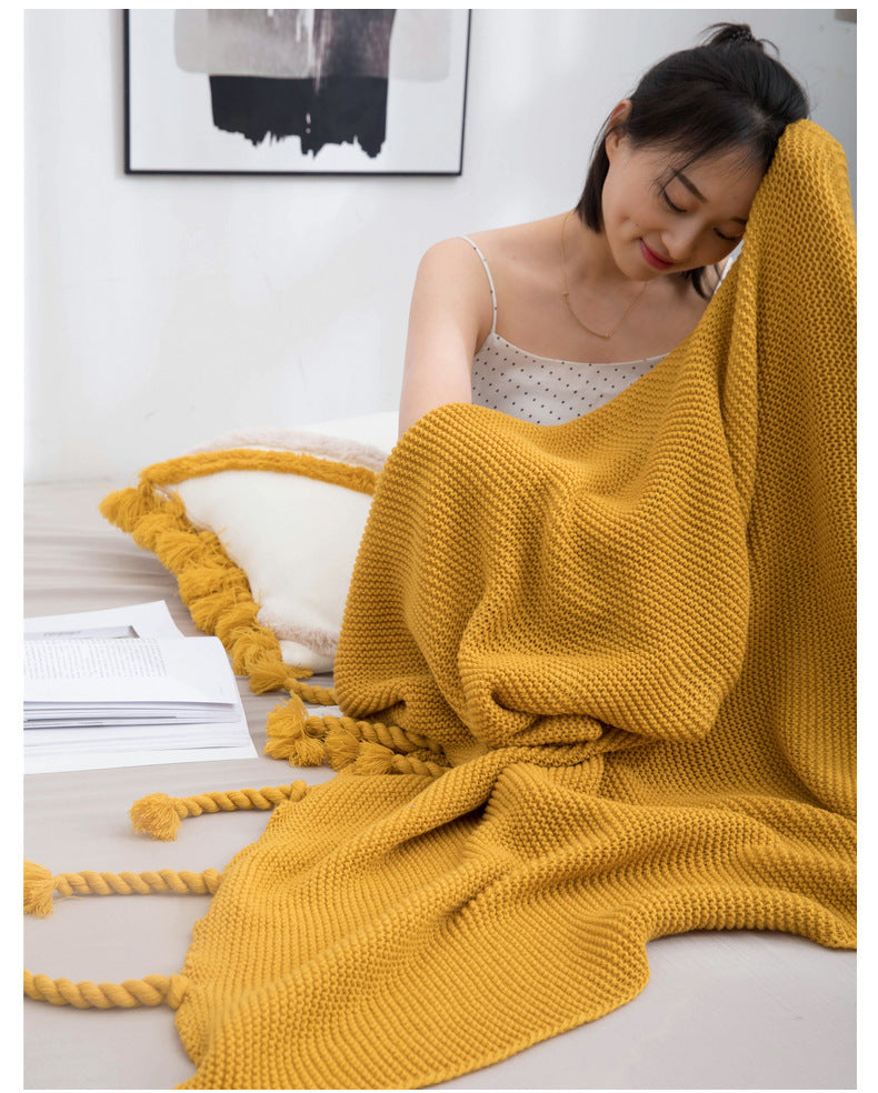 HKM-307219 Solid Color Knitted Wool Blanket - 130x170cm, Four Seasons Use, Modern Simplicity