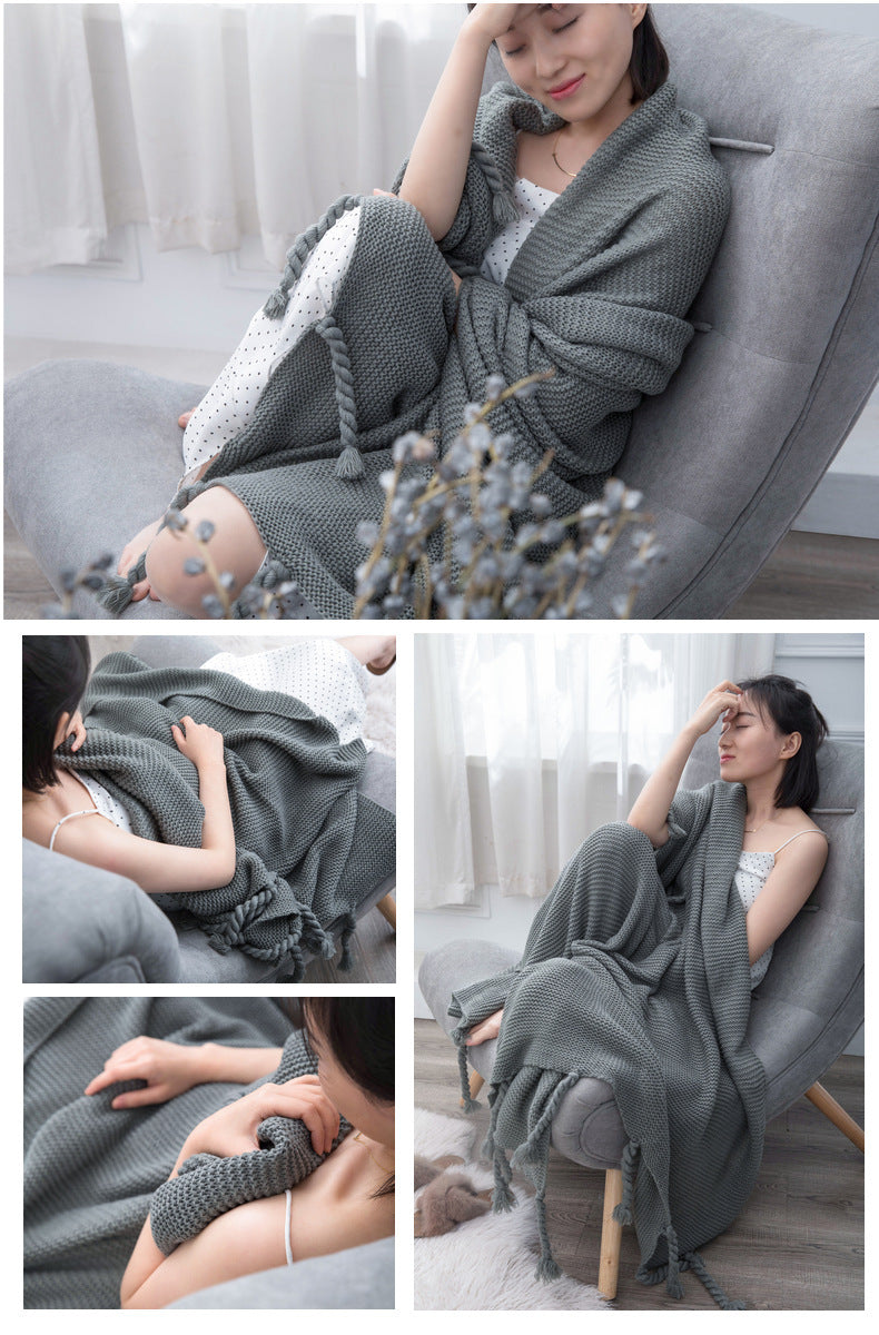 HKM-307219 Solid Color Knitted Wool Blanket - 130x170cm, Four Seasons Use, Modern Simplicity