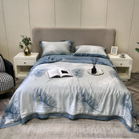 HKM-307219 Tencel Lyocell Fiber Summer Cooling Duvet Four-Piece Set with Embroidered Design and Multiple Sizes
