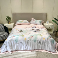 HKM-307219 Tencel Lyocell Fiber Summer Cooling Duvet Four-Piece Set with Embroidered Design and Multiple Sizes