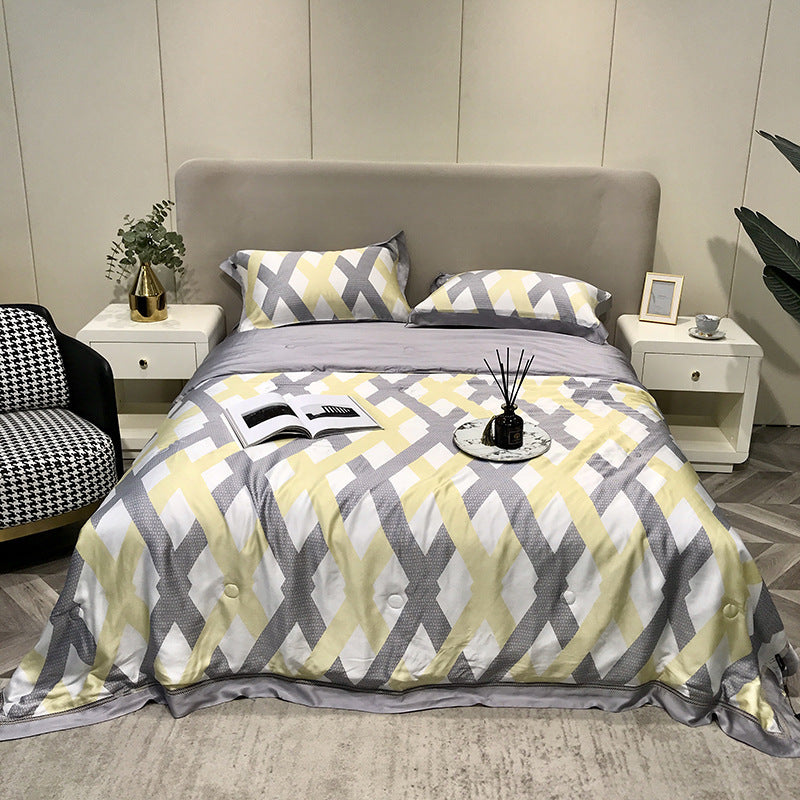 HKM-307219 Tencel Lyocell Fiber Summer Cooling Duvet Four-Piece Set with Embroidered Design and Multiple Sizes