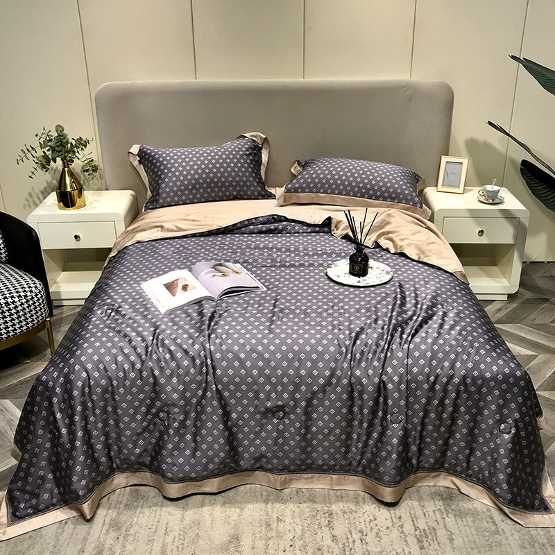 HKM-307219 Tencel Lyocell Fiber Summer Cooling Duvet Four-Piece Set with Embroidered Design and Multiple Sizes