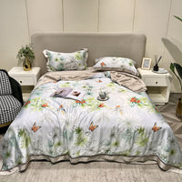 HKM-307219 Tencel Lyocell Fiber Summer Cooling Duvet Four-Piece Set with Embroidered Design and Multiple Sizes