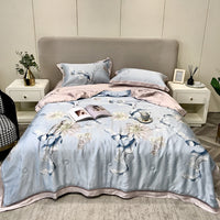 HKM-307219 Tencel Lyocell Fiber Summer Cooling Duvet Four-Piece Set with Embroidered Design and Multiple Sizes