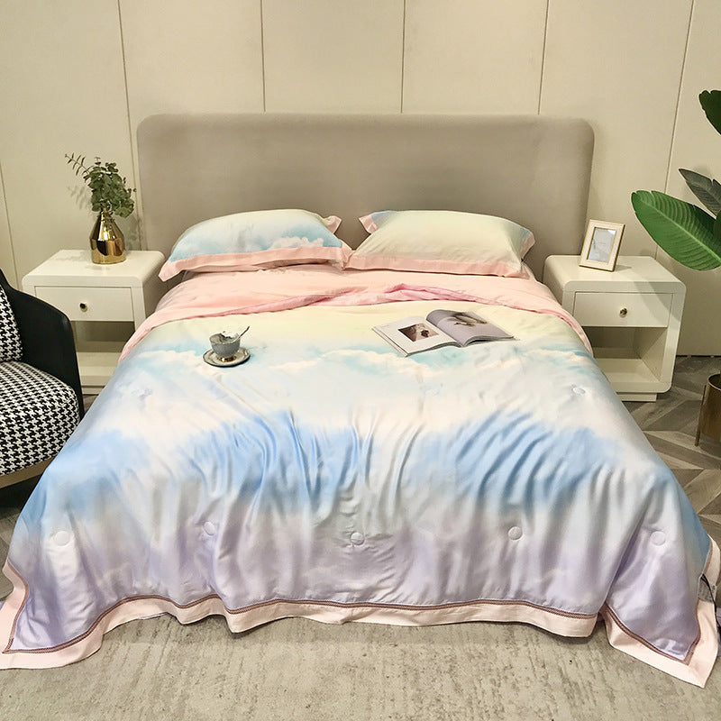 HKM-307219 Tencel Lyocell Fiber Summer Cooling Duvet Four-Piece Set with Embroidered Design and Multiple Sizes