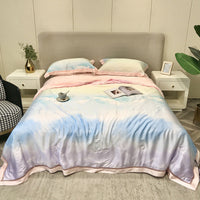 HKM-307219 Tencel Lyocell Fiber Summer Cooling Duvet Four-Piece Set with Embroidered Design and Multiple Sizes