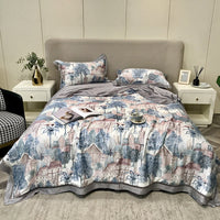 HKM-307219 Tencel Lyocell Fiber Summer Cooling Duvet Four-Piece Set with Embroidered Design and Multiple Sizes