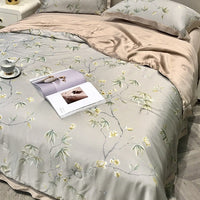 HKM-307219 Tencel Lyocell Fiber Summer Cooling Duvet Four-Piece Set with Embroidered Design and Multiple Sizes