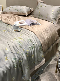 HKM-307219 Tencel Lyocell Fiber Summer Cooling Duvet Four-Piece Set with Embroidered Design and Multiple Sizes