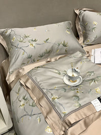 HKM-307219 Tencel Lyocell Fiber Summer Cooling Duvet Four-Piece Set with Embroidered Design and Multiple Sizes