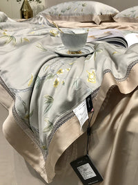 HKM-307219 Tencel Lyocell Fiber Summer Cooling Duvet Four-Piece Set with Embroidered Design and Multiple Sizes