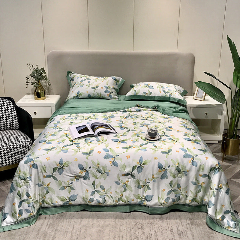 HKM-307219 Tencel Lyocell Fiber Summer Cooling Duvet Four-Piece Set with Embroidered Design and Multiple Sizes