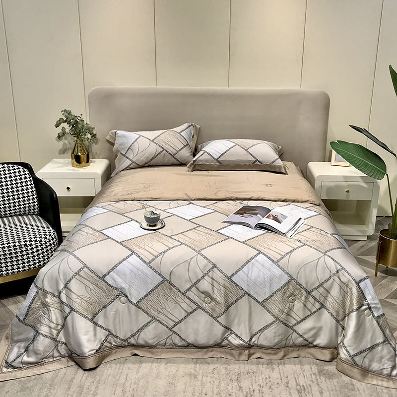 HKM-307219 Tencel Lyocell Fiber Summer Cooling Duvet Four-Piece Set with Embroidered Design and Multiple Sizes