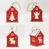 HKM-307347 Wooden Luminous Christmas Craft Pendant - Red Angel, Elk, Tree & Flower Girl Designs