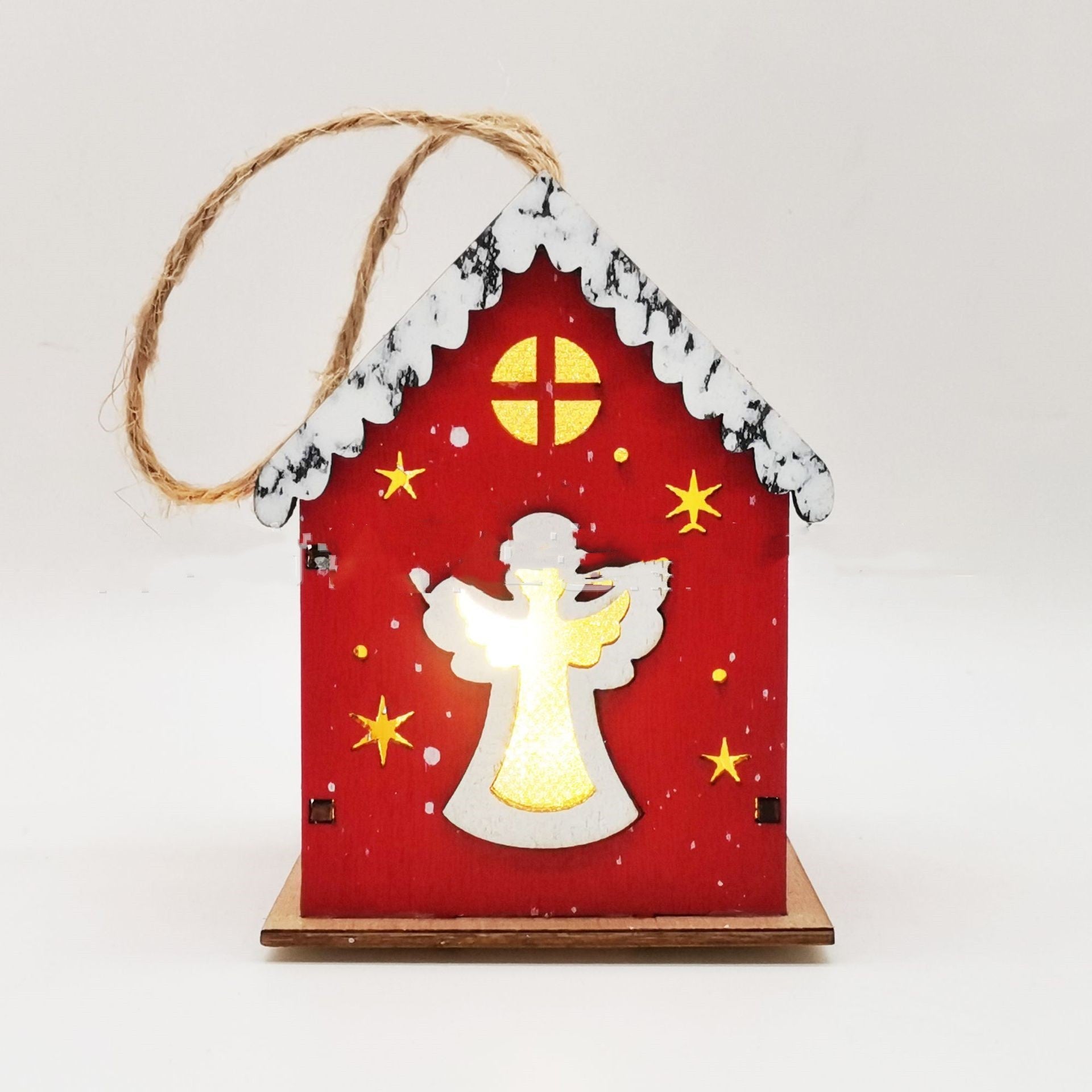 HKM-307347 Wooden Luminous Christmas Craft Pendant - Red Angel, Elk, Tree & Flower Girl Designs