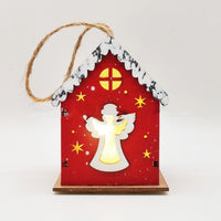 HKM-307347 Wooden Luminous Christmas Craft Pendant - Red Angel, Elk, Tree & Flower Girl Designs