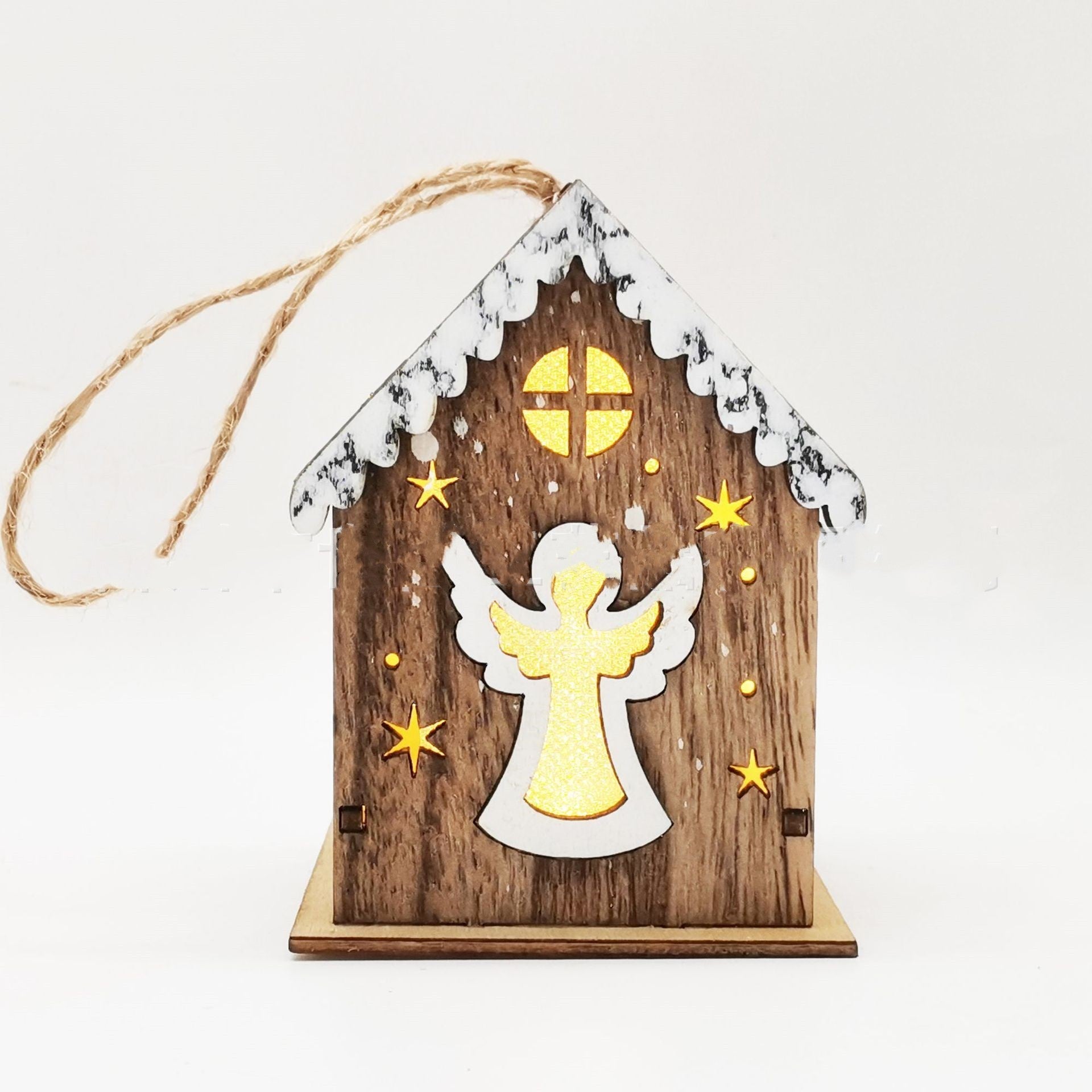 HKM-307347 Wooden Luminous Christmas Craft Pendant - Red Angel, Elk, Tree & Flower Girl Designs