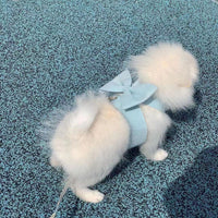 HKM-307411 Handmade Pet Fleece Bow Chest Strap Lead Rope - Light Blue & Light Pink Options Available