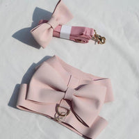 HKM-307411 Handmade Pet Fleece Bow Chest Strap Lead Rope - Light Blue & Light Pink Options Available