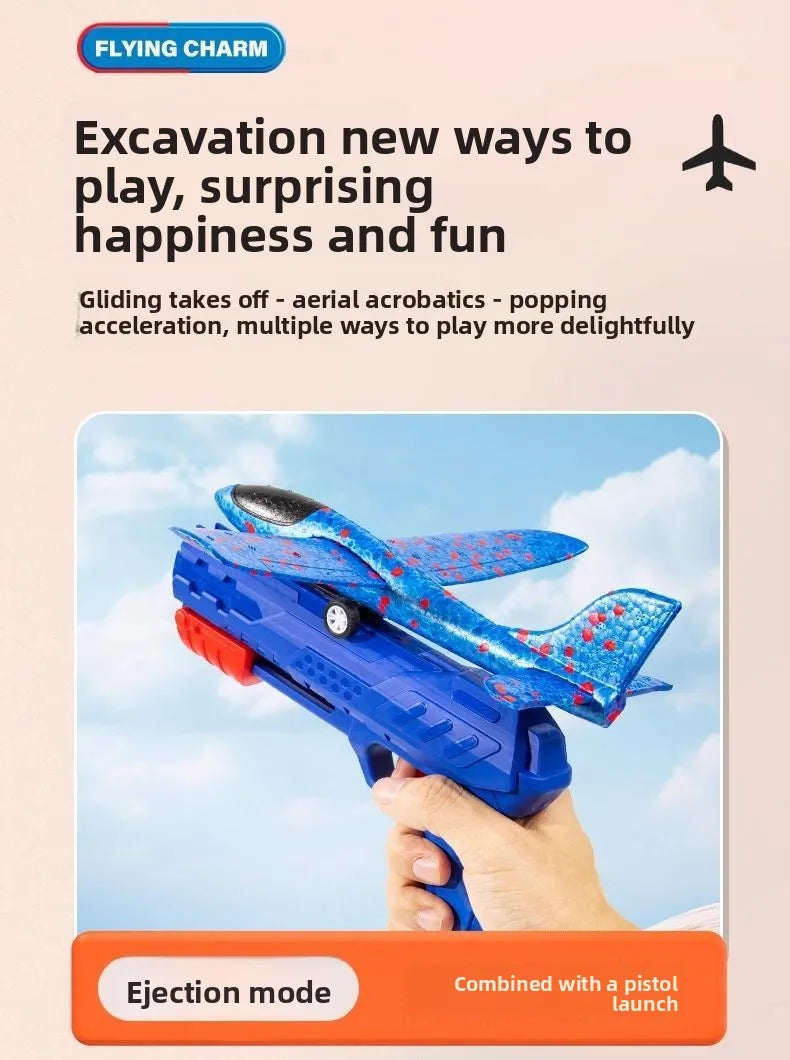 HKM-307475 Light-Up Foam Aircraft Launcher Toy - Dual Function Flying Glider for Ages 5+