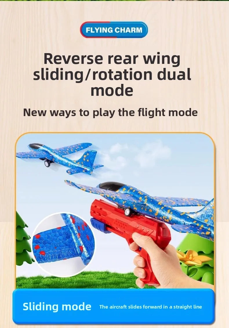 HKM-307475 Light-Up Foam Aircraft Launcher Toy - Dual Function Flying Glider for Ages 5+