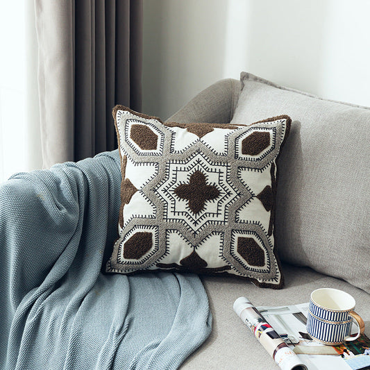 HKM-307539 Scandinavian Geometric Cotton Cushion Cover with Three-Dimensional Towel Embroidery, 45x45cm