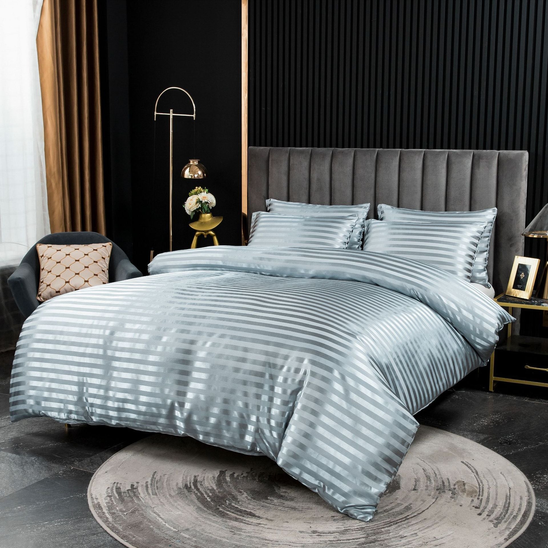 HKM-307539 Thickened Striped Jacquard Four-Piece Fabric Bed Sheet and Duvet Cover Set