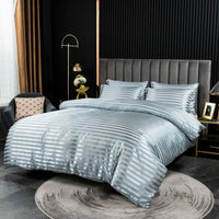 HKM-307539 Thickened Striped Jacquard Four-Piece Fabric Bed Sheet and Duvet Cover Set