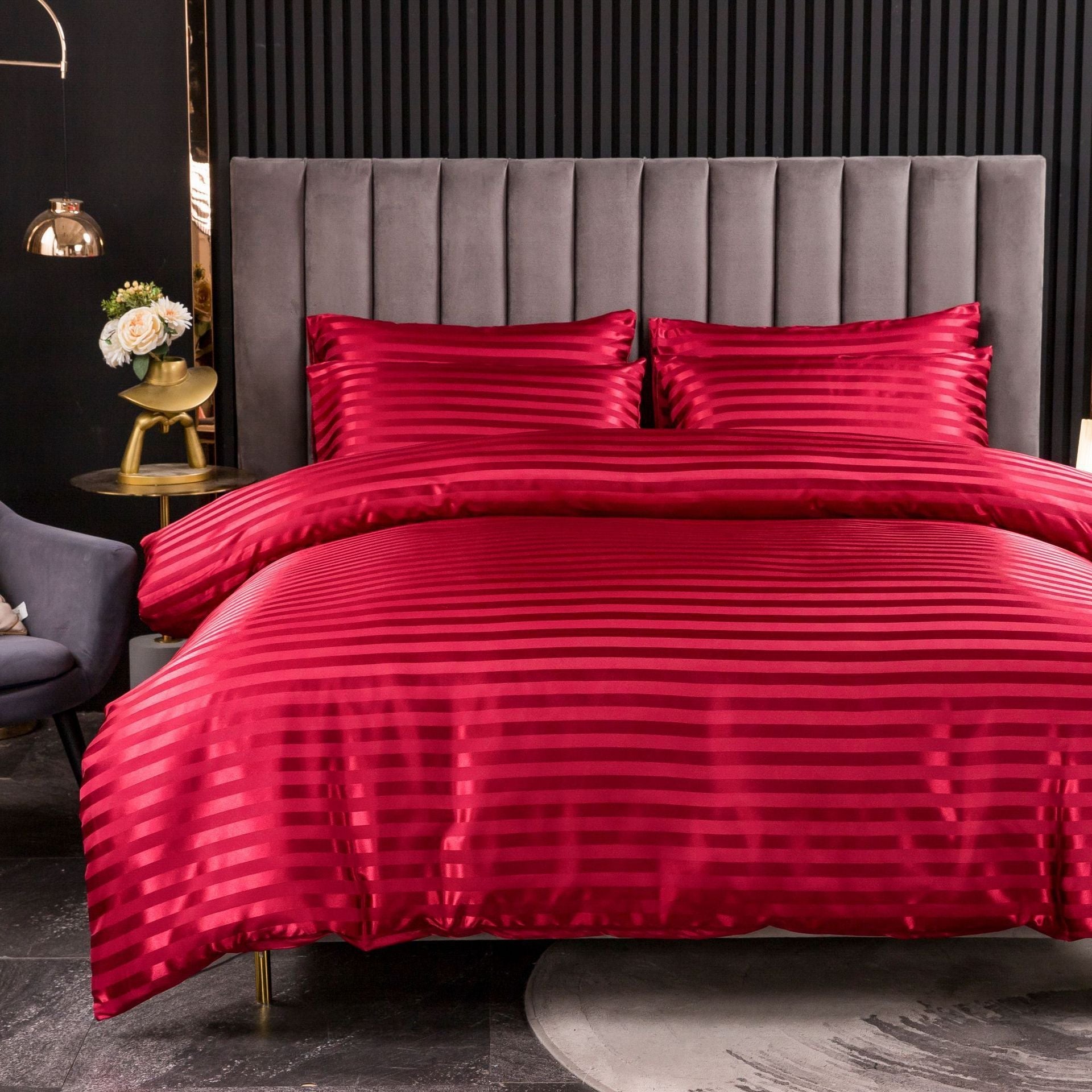 HKM-307539 Thickened Striped Jacquard Four-Piece Fabric Bed Sheet and Duvet Cover Set