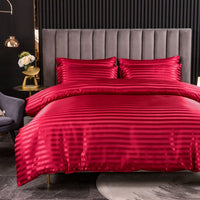 HKM-307539 Thickened Striped Jacquard Four-Piece Fabric Bed Sheet and Duvet Cover Set