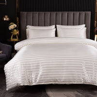 HKM-307539 Thickened Striped Jacquard Four-Piece Fabric Bed Sheet and Duvet Cover Set