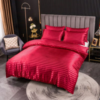 HKM-307539 Thickened Striped Jacquard Four-Piece Fabric Bed Sheet and Duvet Cover Set