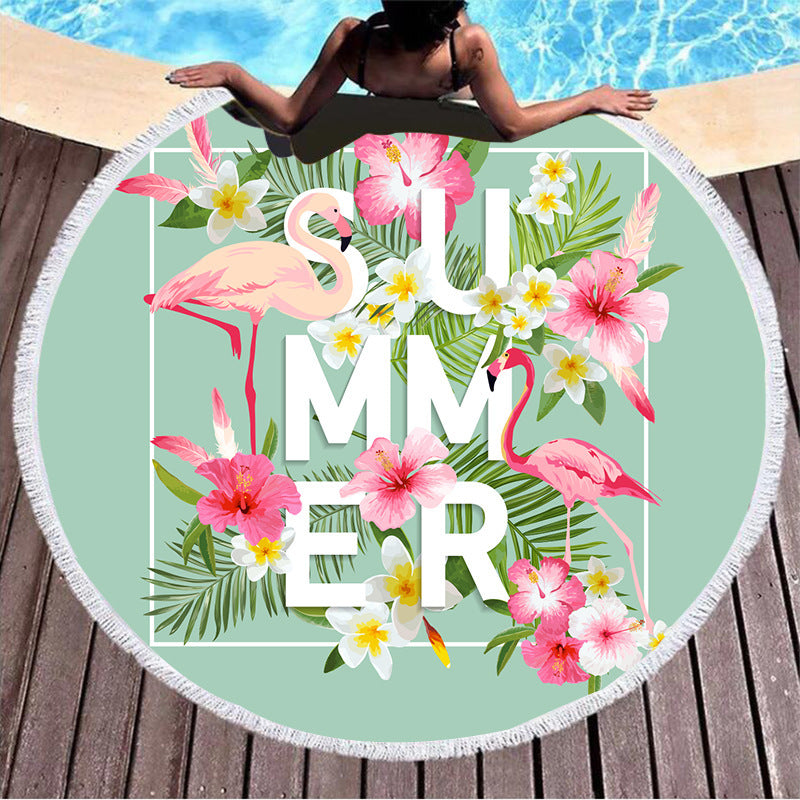 HKM-307795 Round Microfiber Beach Towel with Tassel Lace - Soft and Eco-Friendly, 150cm