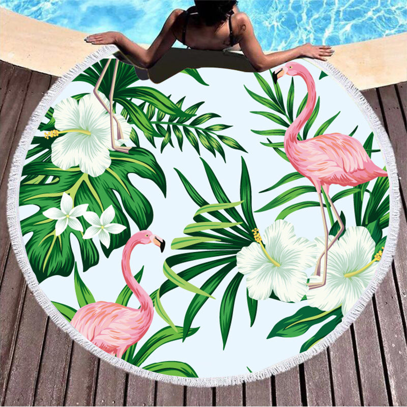 HKM-307795 Round Microfiber Beach Towel with Tassel Lace - Soft and Eco-Friendly, 150cm