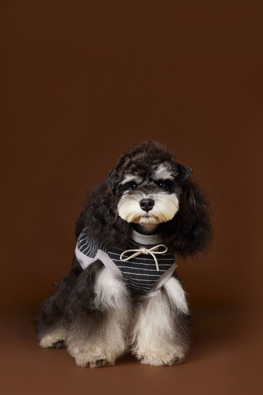HKM-307859 Striped Sleeveless Sweater for Pets in Black, Coffee, and Beige - Casual Cotton Lining, Multiple Sizes Available