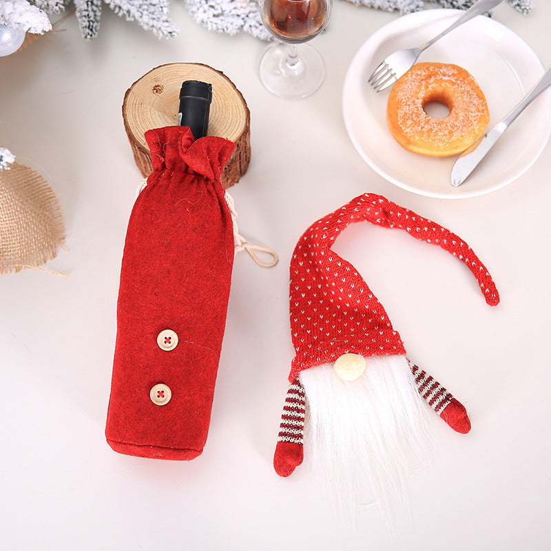 HKM-307987 Christmas Wine Bottle Cover Set - Wool Non-Woven Fabric, European Style, Gray/White and Red/White Options