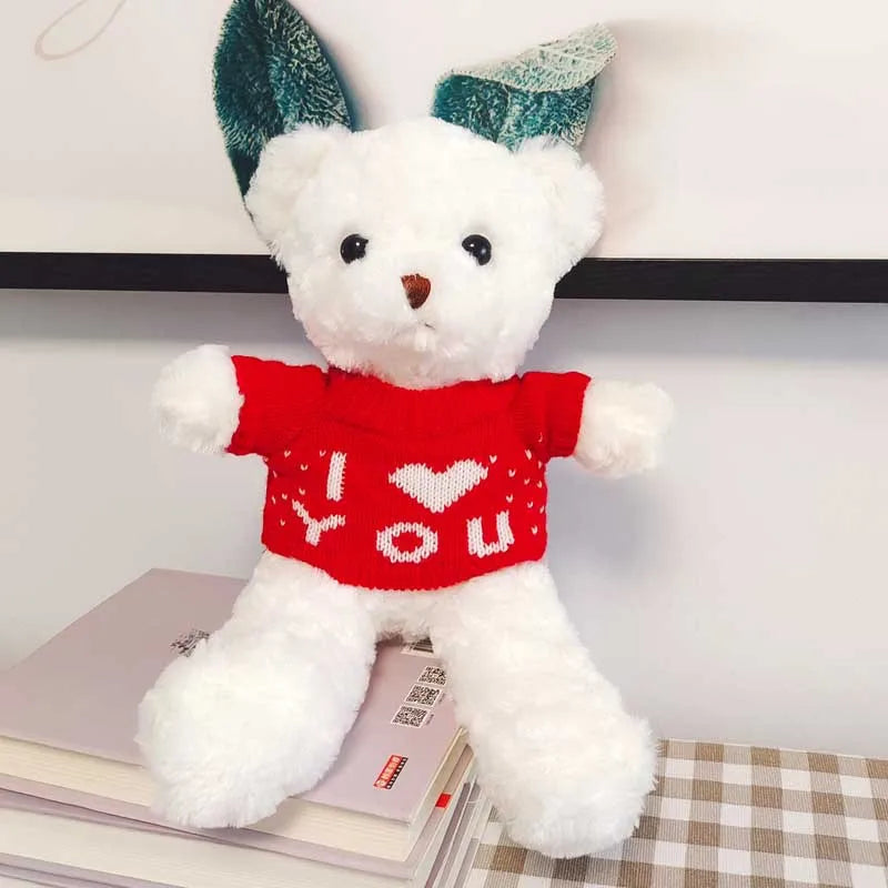 HKM-308051 Cute Plush Teddy Bear with Heart Sweater - Soft Stuffed Animal Toy for All Ages