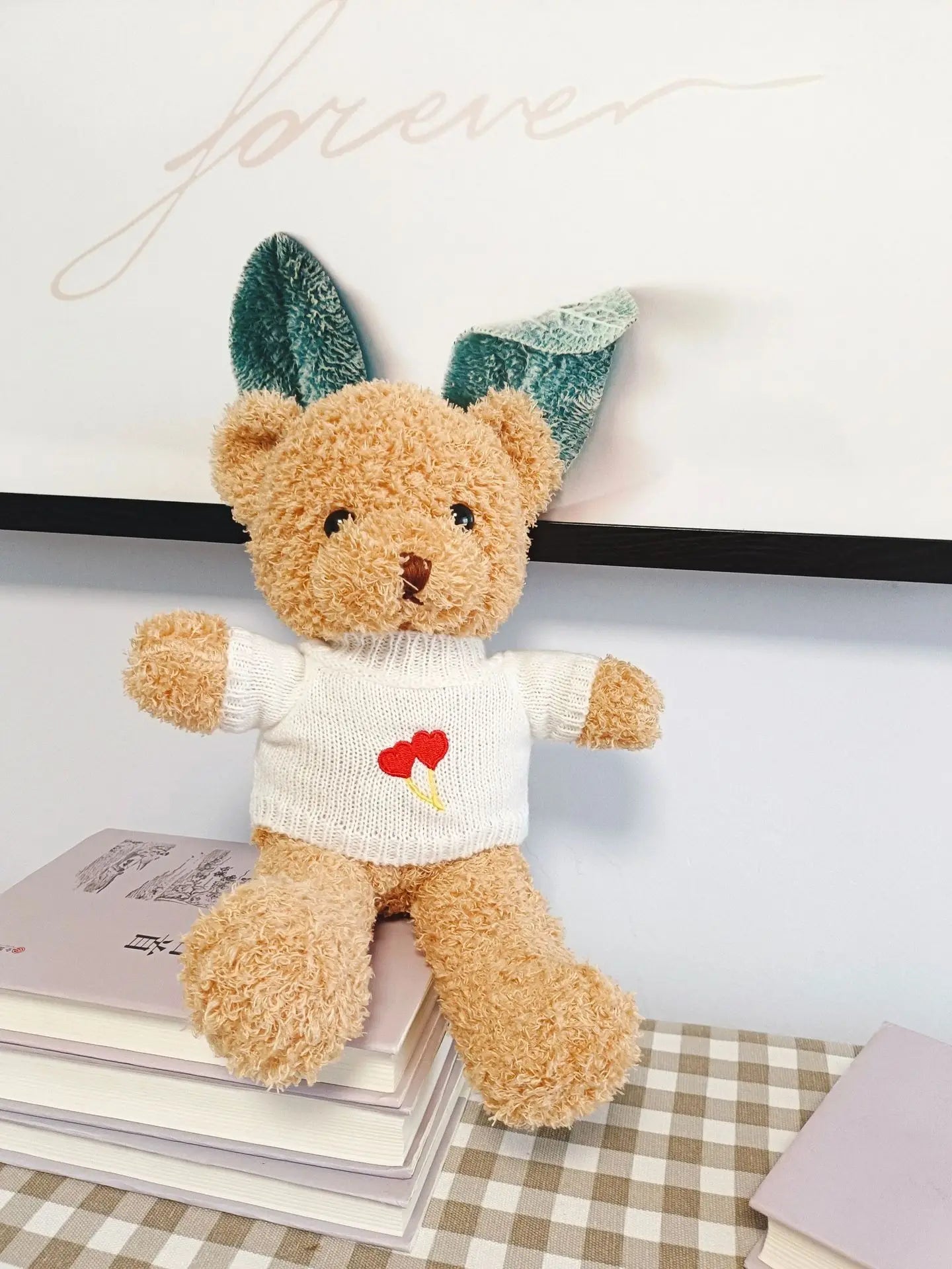 HKM-308051 Cute Plush Teddy Bear with Heart Sweater - Soft Stuffed Animal Toy for All Ages