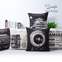 HKM-308179 Black and White Industrial Style Cotton Linen Cushion Case - 43cm x 43cm