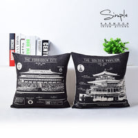 HKM-308179 Black and White Industrial Style Cotton Linen Cushion Case - 43cm x 43cm