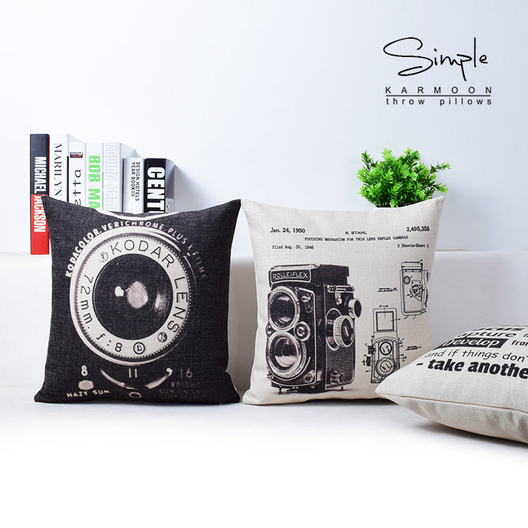 HKM-308179 Black and White Industrial Style Cotton Linen Cushion Case - 43cm x 43cm