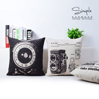 HKM-308179 Black and White Industrial Style Cotton Linen Cushion Case - 43cm x 43cm