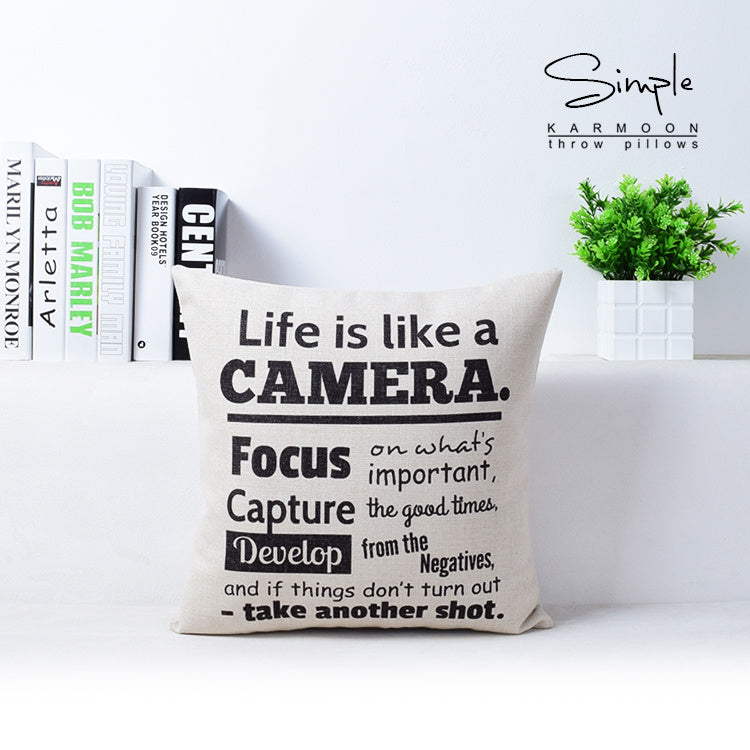 HKM-308179 Black and White Industrial Style Cotton Linen Cushion Case - 43cm x 43cm