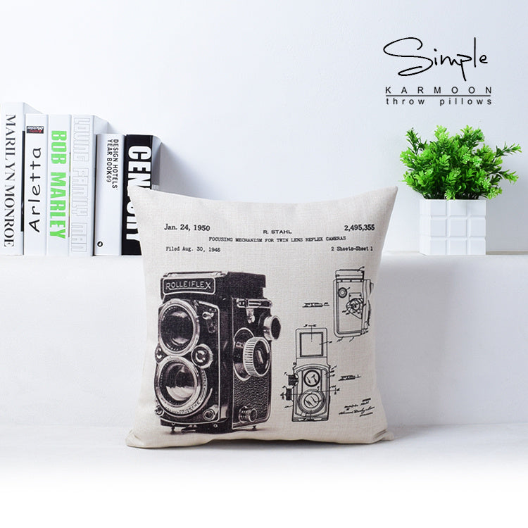 HKM-308179 Black and White Industrial Style Cotton Linen Cushion Case - 43cm x 43cm